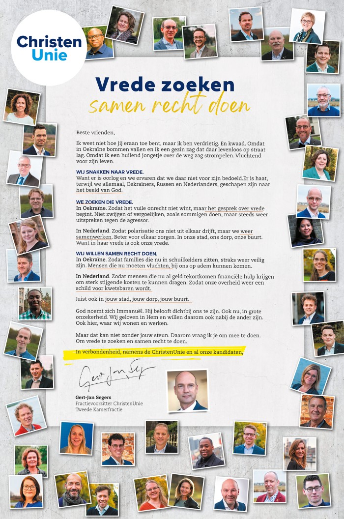 Advertentie brief vrede zoeken